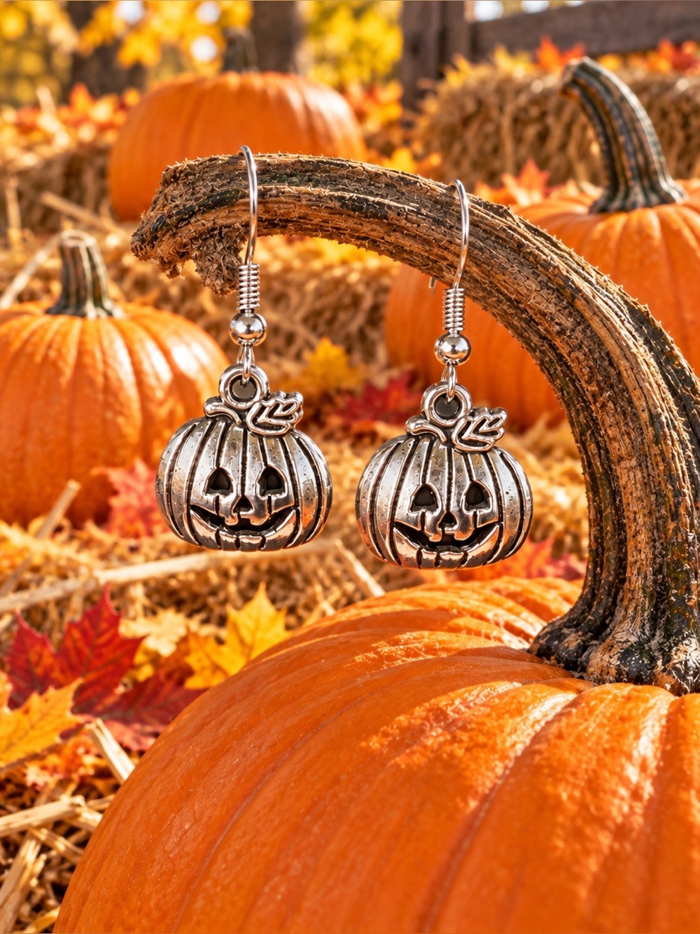 Silver Jack-o’-Lantern Dangle Earrings